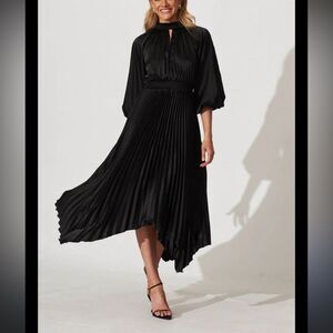 Petal & Pup Handkerchief Pleated Satin Dress Formal Wedding Eloise Sz 6 Black